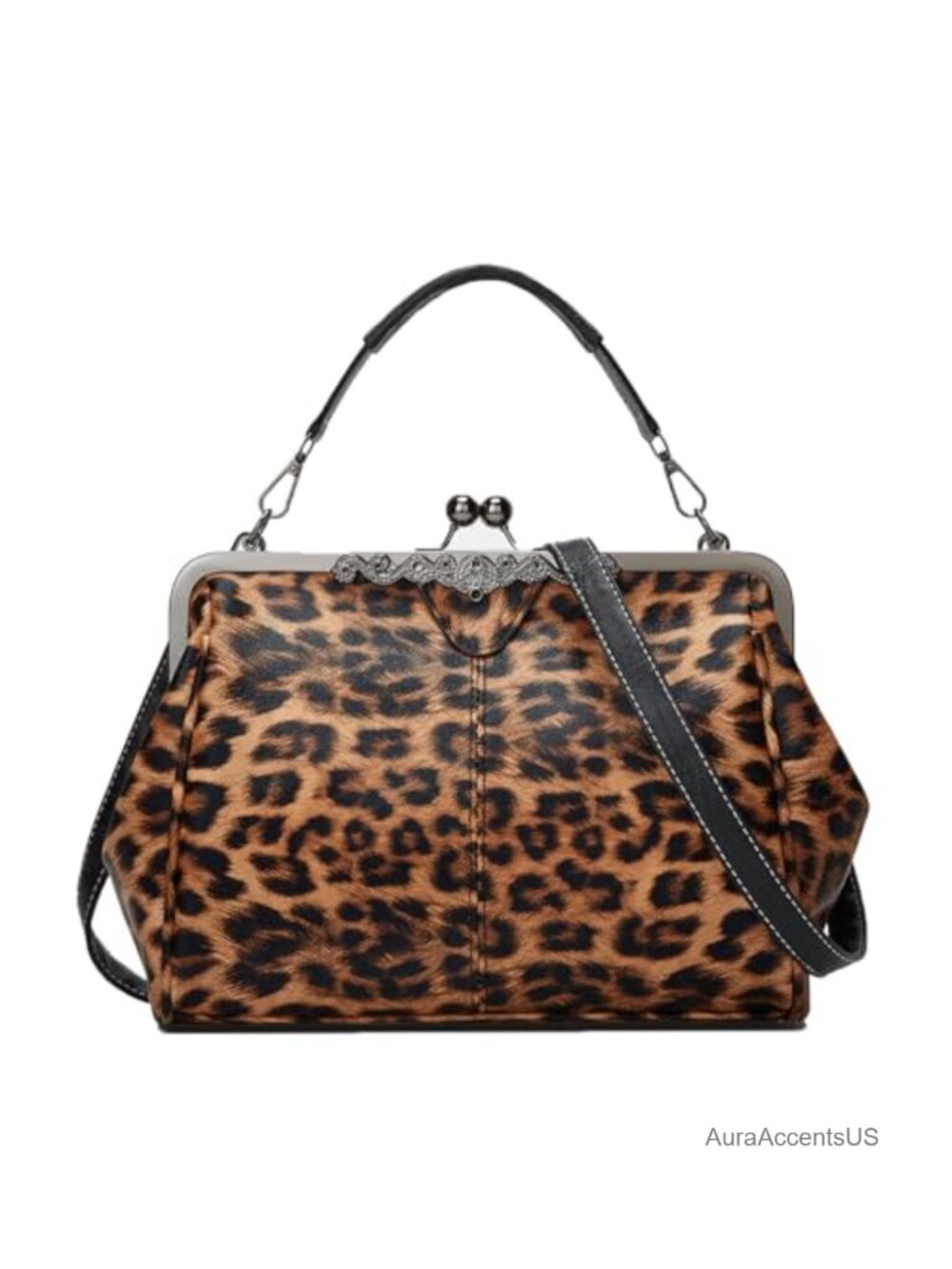 Oversize Leopard Kisslock Shoulder Handbag Women Satchel